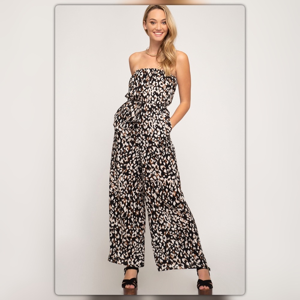 Strapless Leopard Print Jumpsuit